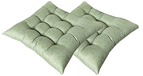 FANSU Chair Cushions With Ties Set of 2, Seat Pads Linen Tatami Thick Padded Booster for Home Floor Patio Garden or Office (Green, 45x45x8cm)