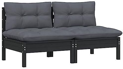 vidaXL Gartensofa 2-Sitzer, Gartenmöbel 2 Mittelsofa mit Anthrazit Kissen, Modular Sofa Lounge Sitzgruppe für Garten Terrasse Balkon, Loungemöbel, Massivholz Kiefer
