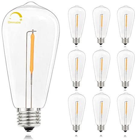 Abeja 10 Pack LED Edison Light Bulbs, ST40 Clear Replacement Bulb 0.6W fits E17 C9 Screw Base, Vintage Dimmable Shatterproof Bulbs for Outdoor Patio ST40 String Lights, Warm White