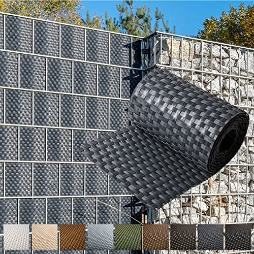 NYVI Polyrattan Sichtschutzstreifen Privafence Anthrazit 255 x 19 cm 5 Rollen (12,75 Meter) - SPARSETS - Sichtschutz für Doppelstabmatten Zaun - Premium Zaunsichtschutz