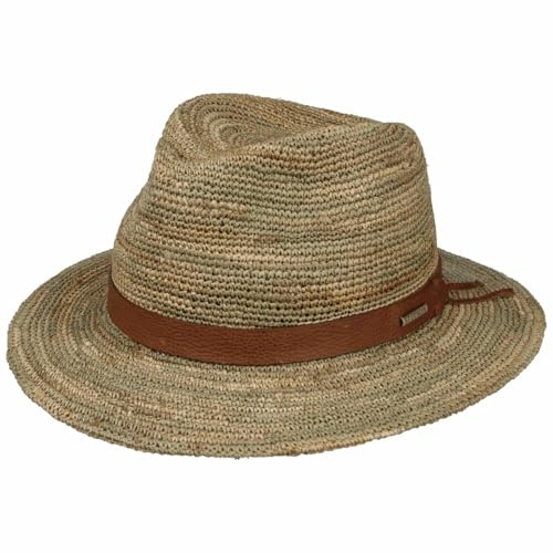 Stetson Crochet Traveller Seegrashut Naturfarbener Hut aus 100% Stroh Vintage Stil Ledergarniturband Unisex Frühjahr Sommer Natur XXL (62-63 cm)