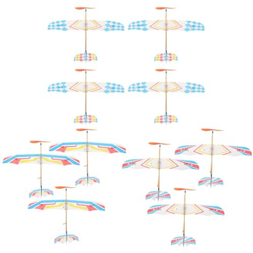 jojofuny 10pcs Glider Planes for Kids: Rubber Band Powered Aircraft Biplane Model Toys - Shooting Flying Airplane Toy for Kids Outdoor Party, Random Style