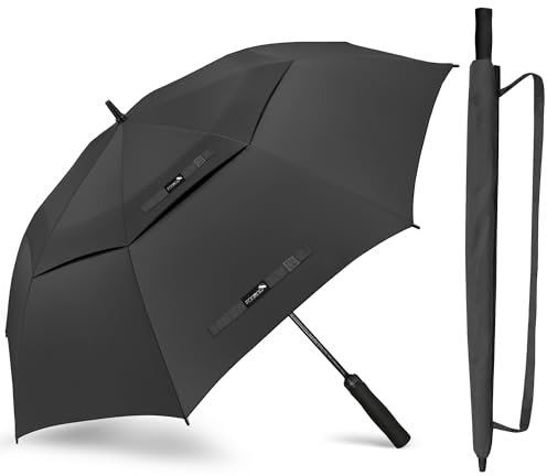 ZOMAKE Regenschirm Groß Sturmfest XXXL,Großer Golf Regenschirm Sturmfest Stabil,Grosser GolfSchirm für Herren Damen 2 Personen(Schwarz)