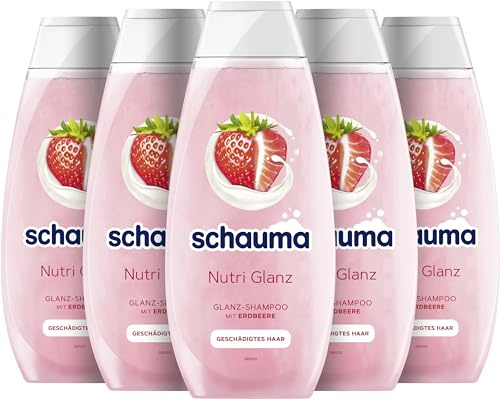 Schauma Schwarzkopf Reparatur-Shampoo Nutri Glanz (5x 400 ml), Haarshampoo repariert und regeneriert geschädigtes Haar intensiv, Hair Repair Shampoo mit Erdbeer-Extrakt und Mandelmilch