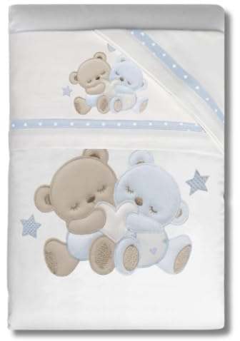 Palla Pallina Set 5 Pezzi Piumotto Sfoderabile+Lenzuola Lettino 100% Cotone+Lenzuolo Sotto con Angoli Federa Traspirante Bambino Idea Regalo Made in Italy (LETTINO, MY FAMILY, CIELO)
