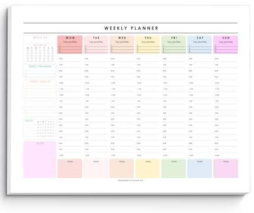 Veckoplanerare för timplanerare, daglig planerare, veckoschema, att göra-lista, ADHD, planerare | 50 odaterade rivbara ark A4