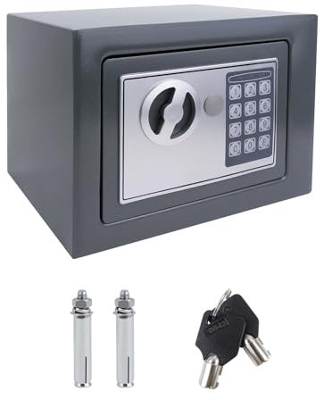 Klein Tresor für Zuhause - Digitaler Elektronischer Safe mit PIN-Code und Schlüssel - 4.6L Sicherheitssafe für Zuhause Büro Hotel, Möbeltresor, Wandsafe - 23 x 17 x 17 cm - Grau
