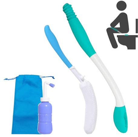 Toilet Aid Set for Wiping,Including Long Handle Butt Wiper Shower Brush Portable Bidet and a Storage Bag for People Overweight,Elderly and Disabled,Long Reach Self Wipe Tools Personal Hygiene Kit