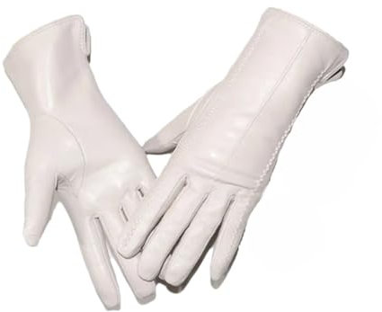 Damen Schaffell-Handschuhe, Winter, Wärme, Fleece, kurz, dünn, Damenfarbe, Lederhandschuhe, CS3 Hellbeige, 7