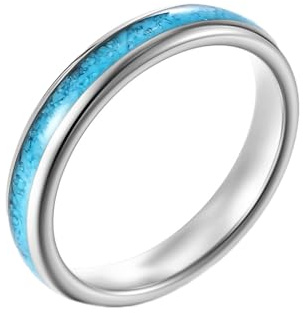 Whoiy Wolfram Bandring Frauen Poliert, Silber/Rosegold Ringe Türkis Inlay 4MM Partner Eheringe Gravur Personalisiert