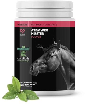 Peticare Bronchial und Husten-Mittel für Pferde | Unterstützt Atemwege & bei Erkältung, Schnupfen | Schleimlösend | Natürliche Kräuter-Formel | Hustensaft-Pulver | GMO-frei | petHorse Health 4609