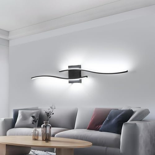 DELIPOP Aplique Pared Interior LED Negro, 27W Lineal Apliques Pared Dormitorio, Blanco Frío 6500K Lampara LED para Salón, Estudio, Escalera, Pasillo, 89 cm