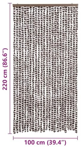 Ailgely Flauschvorhang Chenille 100 x 220 cm, Türvorhang aus Chenille Fliegenschutz Insektenschutz Camping Insektenschutz für Camping Wohnwagen Braun und Weiß