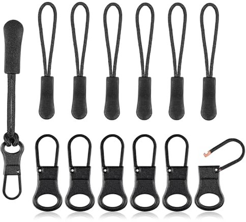 Tyqour 12 Stück Reißverschluss Anhänger, Abnehmbarer Metall Reißverschluss Zipper für Reißverschluss Zieher, Reissverschluss Zipper Reparatur Set für Rucksäcke Gepäck Koffer Jacken