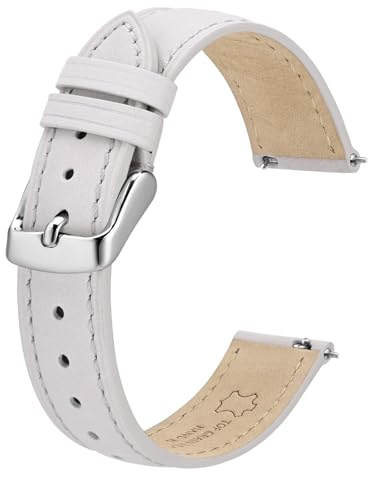 BISONSTRAP Bracelets de Montre en Cuir Élégant, Libération Rapide, Bracelet de Montre pour Femmes et Hommes, 14mm, Blanc (Boucle Argentée)
