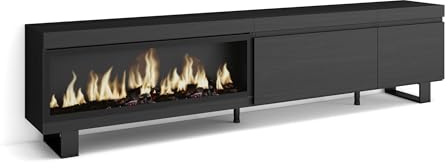 Skraut Home | TV-Schrank, Lowboard | für Wohnzimmer und Esszimmer | 237x57x35 cm | Für großformatiges TV | Elektrokamin XXL | Industriedesign | Moderner Stil | Schwarz