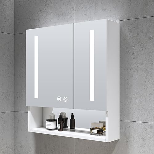 LLYLAFDC Spiegelschrank Bad Mit Beleuchtung, Hängeschrank Badezimmer, Badschrank Hängend, Mit Intelligenter Antibeschlag/Touchschalter Badspiegel Badezimmerschrank Spiegel(Wit,60cm/23.6in)