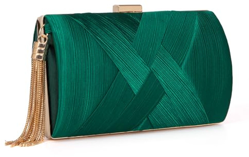 Ecohaso Bolsos de mano para mujer, bolso de mano formal de noche, bolso cruzado para boda, fiesta, bolso de mano con borla, Green, Small