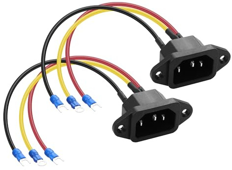 PNGKNYOCN IEC C14 Panel Mount Plug Adapter, 10A 250V 3 Pin IEC Steckdose Inlet Modul Stecker mit 3 Drähten für Haushaltsgeräte oder DIY-Geräte（2-Pack）