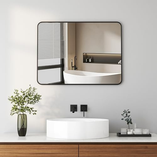 Hopibath Wandspiegel Schwarz, 40x60cm Spiegel, rechteckiger Spiegel mit Schwarzer Metallrahmen Badspiegel für Badezimmer, Waschtisch, Wohnzimmer, Schlafzimmer, Eingang Wanddekoration
