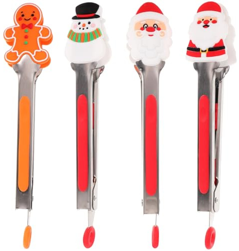 Cabilock Stainless Steel Food Clips 7 Inch Silicone Grip Kitchen Tongs Multi-Functional BBQ Serving Utensils Heat Resistant Non-Slip for Home Picnic Christmas
