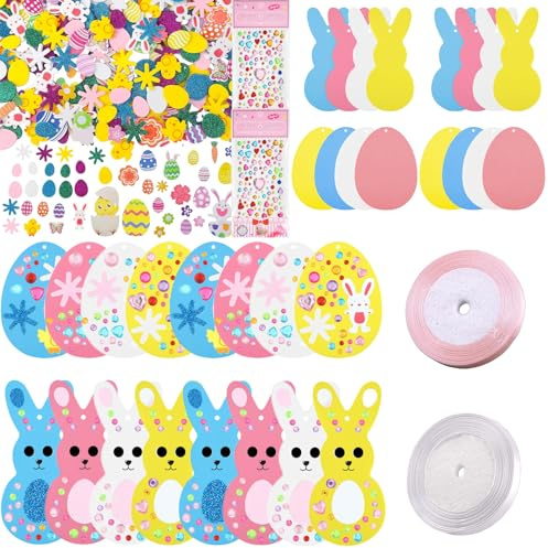 Bipl Ostern Basteln Kinder, Osterhase zum Basteln, Moosgummi Bastelmaterial Aufkleber Fensterbilder Sticker, DIY Hase Eier Form Osterdeko Aufkleber, für Ostern Geburtstagsfeier Handarbeit Kreativsets