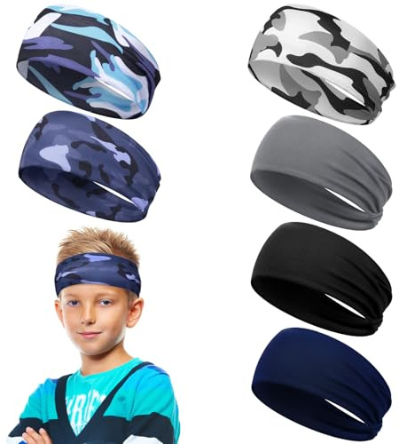 Yuanchu 6 Stück Sport Stirnband für Kinder, Elastisches Haarband Jungen Sport Haarband Stirnbänder Atmungsaktives Rutschfestes Schweißbänder Breite Sportstirnband für Laufen Fußball Radfahren(B)