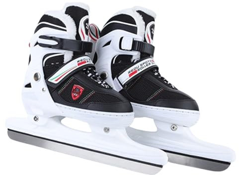 Hockey Schlittschuh für Anfänger-Jugend Eishockey Schlittschuhe -Verdickte Schlittschuhe Bequeme Passform-Optimaler Halt & bequemer Komfort-In 4 Größen verstellbar(Farbe: weiß,rot,schwarz)