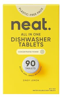Neat Eco Dishwasher Tablets 90 Pack, Plant-Based, Plastic-Free, Lemon