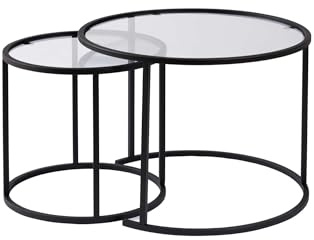 Ensemble de Tables Basses élégantes (2 pièces), Noir et Transparent, 100% Verre de sécurité, Cadre en métal | Petite : 42 x 39 x 42 cm, Grande : 60 x 43 x 60 cm | Design Moderne pour Le Salon
