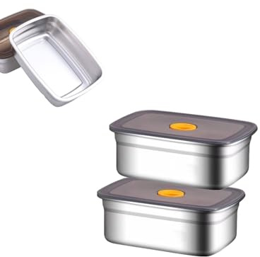 Frischhaltedosen aus Edelstahl mit luftdichtem Deckel, 360° auslaufsichere Abdichtung, stapelbares Design, gefrier- und ofenfest, 2-teiliges Set (2000ml)