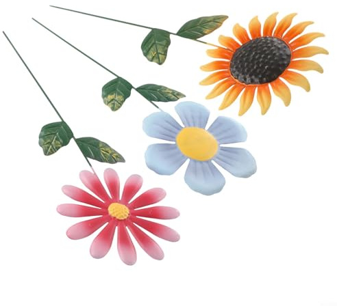 3 Stück Blumen-Gartenstecker Ornamente, Sonnenblumen-Metall-Gartenstecker mit realistischem Aussehen, für den Außenbereich, für Haus, Terrasse und Garten