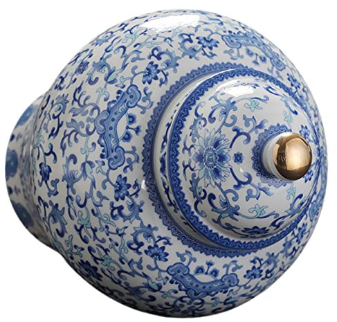 Didiseaon Ceramic Tea Canister 900ml Oriental Blue and White Storage Jar with Lid Multi-Functional Kitchen Tea Storage