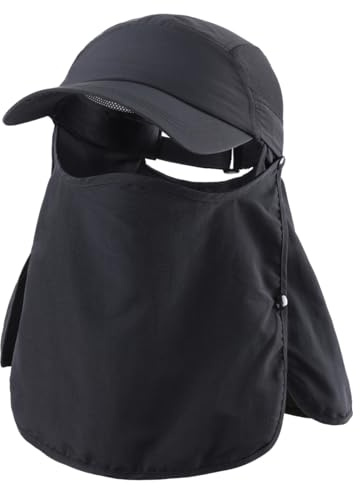Magracy Men‘s UPF 50+ Sun Cap with Neck Protection & Face Mask UV Protection Fishing Cap Breathable Adjustable Outdoor Hat Black