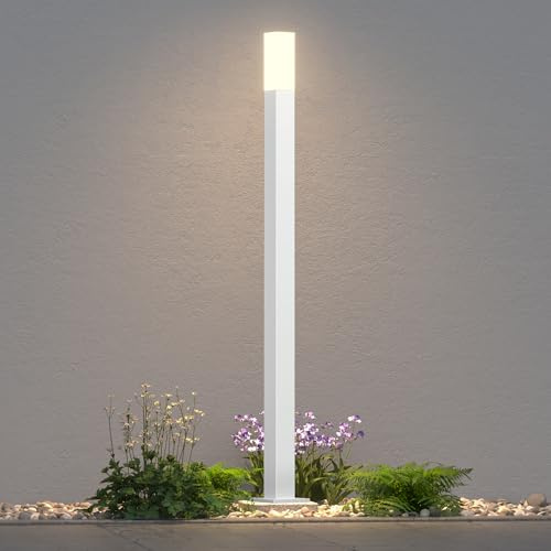 doporro Wegeleuchten Außen Stromanschluss 80cm Gartenleuchte IP65 3W | Gartenlampen für Draußen Strom, 3000K Warmweiß Pollerleuchte Standleuchte Außen, 38x38x806mm, Sandweiß, Deus Lumina