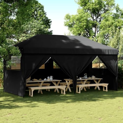 Snsowed Tendone per Feste Pieghevole Pop-Up con 4 Pareti Nero,Impermeabile Protezione UV,Tendone per Feste,Tende per Eventi e Tendoni-4004958