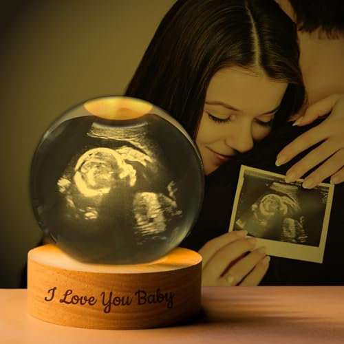 Customized Crystal Ball with LED Light Base, Personalized Ultrasound Photo Crystal Ball, Customizable Photo & Text Ultrasound Picture Frames Decorative Ball, Keepsake Gift for Expecting Parents