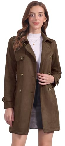 Allegra K Women's Trench Coat Double Breasted Faux Suede Winter Jacket with Belt