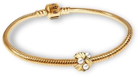 PANDORA Set di gioielli da donna, bracciale con ciondolo di perle, onde astratte color oro, senza tempo, quotidiano ed elegante 28915 19 cm