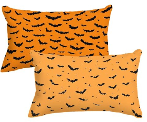 Pipistrello Federa Cuscini Rettangolari Divano Set di 2, Federe Cuscino Letto 30x50 Halloween Motivo con Cerniera Invisibile, Bifacciale Stampa Autunnale Copricuscino, Velluto Materiale, Model30