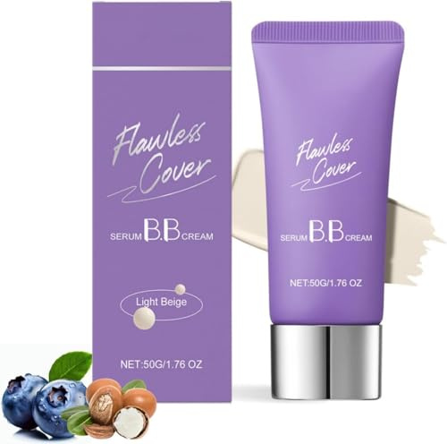 Serum BB Cream, Full Coverage BB Cream Liquid Foundation Makeup, Moisturizing Foundation Concealer, Waterproof and Long Lasting Oil-Free for All Skin Types (Light Beige)