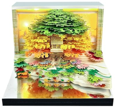 Calendrier en forme d'horloge 2026 – Calendrier 3D en sculpture sur papier, motif fleurs arbres avec pages déchirantes pour l'école bureau de gym Noël professeur