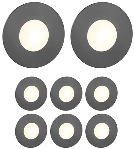ledscom.de 8x LED Treppenlicht/Wandeinbauleuchte FEX für innen und außen, rund, anthrazit, 85mm Ø, warmweiß