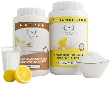 Natron 1 kg + Zitronensäure 1 kg Set – Lebensmittelqualität E500ii/E330 | Natürliches Reiniger-Set für Küche, Bad & Waschmaschine, Entkalker und Allzweckreiniger für den Haushalt