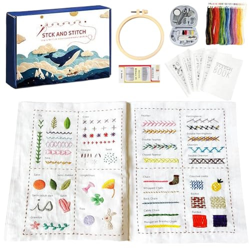 FARYODI Juego de bordados para principiantes, juego completo de bordado a mano con lino y accesorios, juego de manualidades para adultos y niños, regalos sencillos hechos a mano, manualidades para el