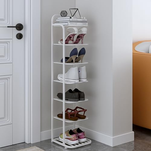 Schuhregal, hoch, schmal, 5–10 Etagen, Metall-Eckregal, Turm, freistehend, vertikaler Schuhschrank für Eingangsbereich und Schlafzimmer