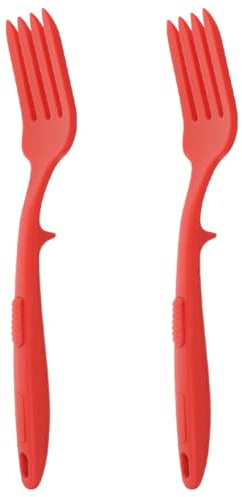 jojofuny Lot de 2 Fourchettes à Pâtes en Silicone Rouge, Grandes Fourchettes Cuisine Réutilisables, Résistantes la Chaleur, Pratiques pour Spaghetti et Salade, Ustensiles Maison