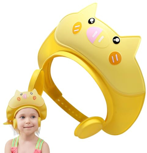 Berretto per shower, 29 x 26 cm, cappello da bagno per bambini, visiera regolabile in cartone animato, protezione per gli occhi e le orecchie, impermeabile