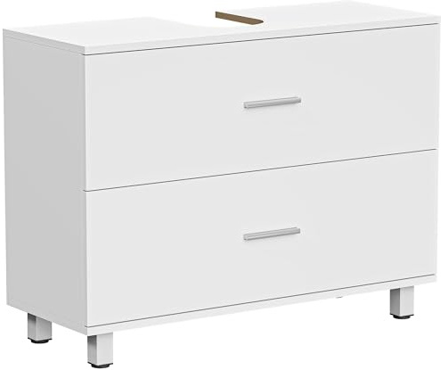 HOMCOM Meuble sous lavabo Meuble de Salle de Bain avec 2 tiroirs Meuble de Salle de Bain avec tiroir supérieur divisé Meuble sous lavabo, Blanc 80 x 30 x 60 cm