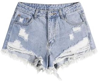GORGLITTER Women's Y2k Denim Mini Shorts Ripped Raw Hem Straight Leg Party Going Out Jeans Shorts with Pocket